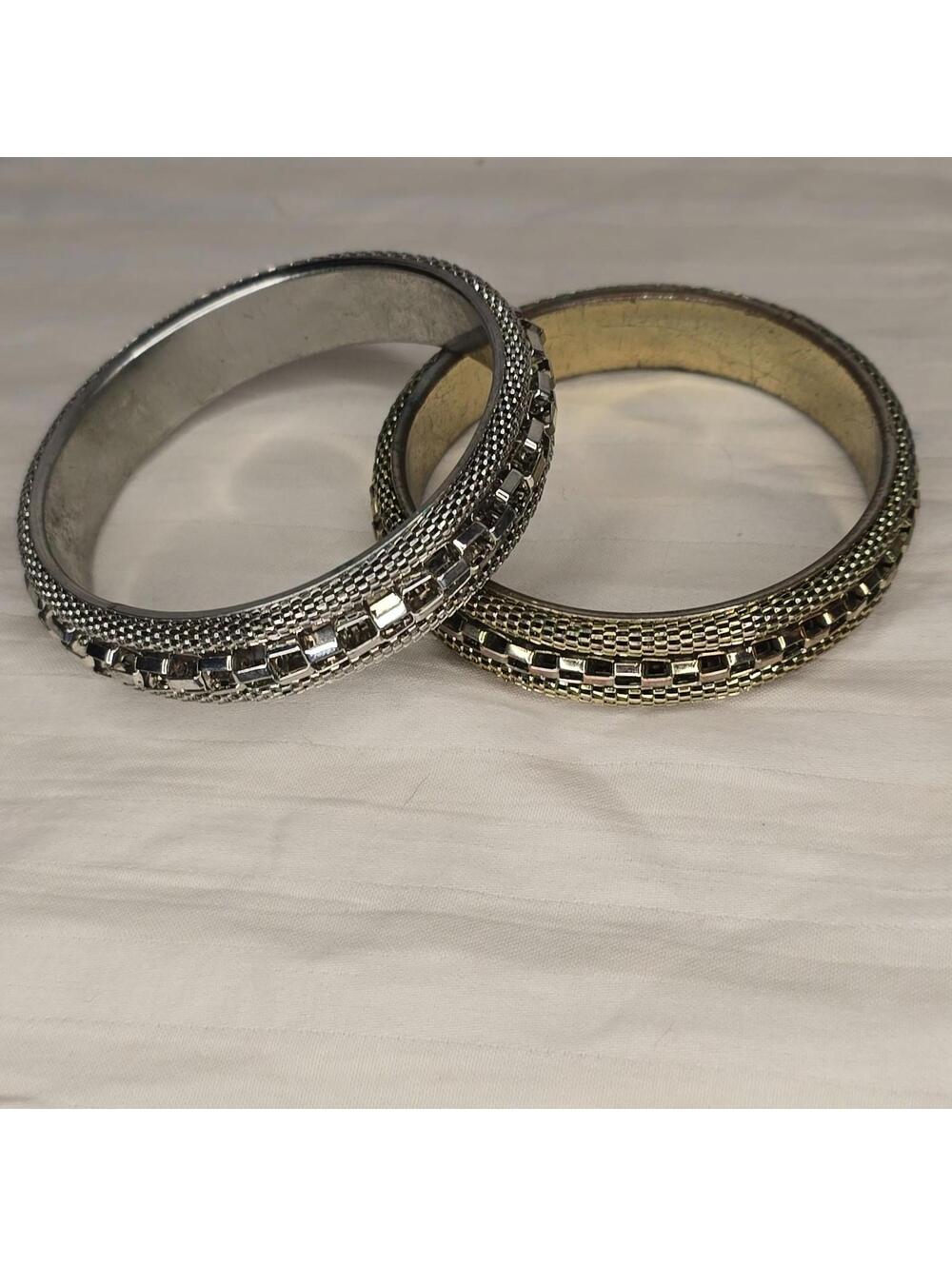 2 Graziano Bangle Bracelets Silver and Gold Tones
